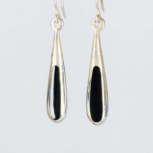 925 Black Onyx Teardrop Dangle Earrings